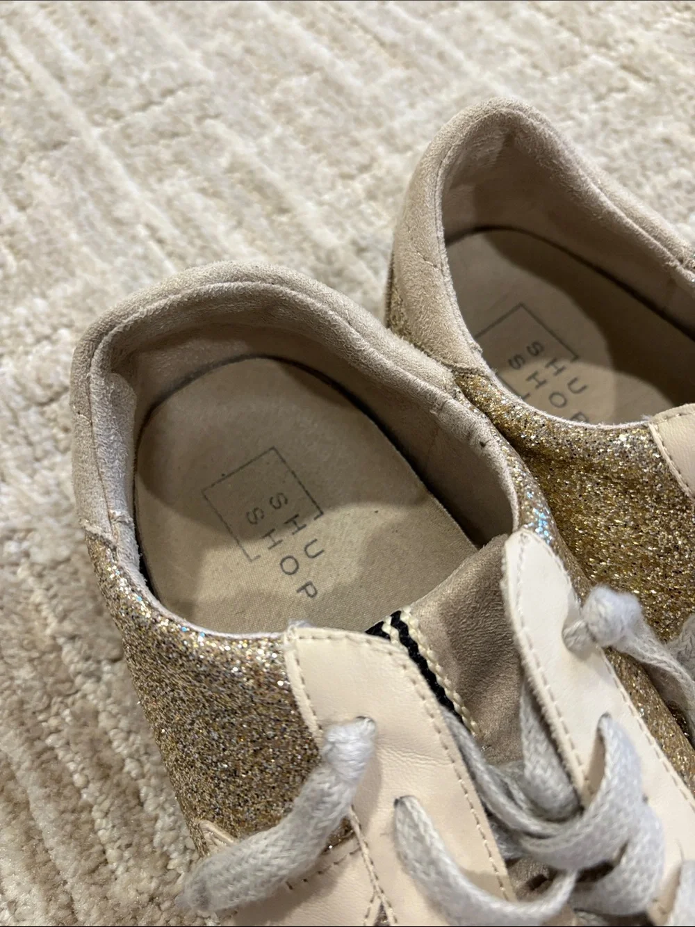 ShuShop Cream Lace-Up Sneakers with Glitter Star Accent - Picture 6 of 7